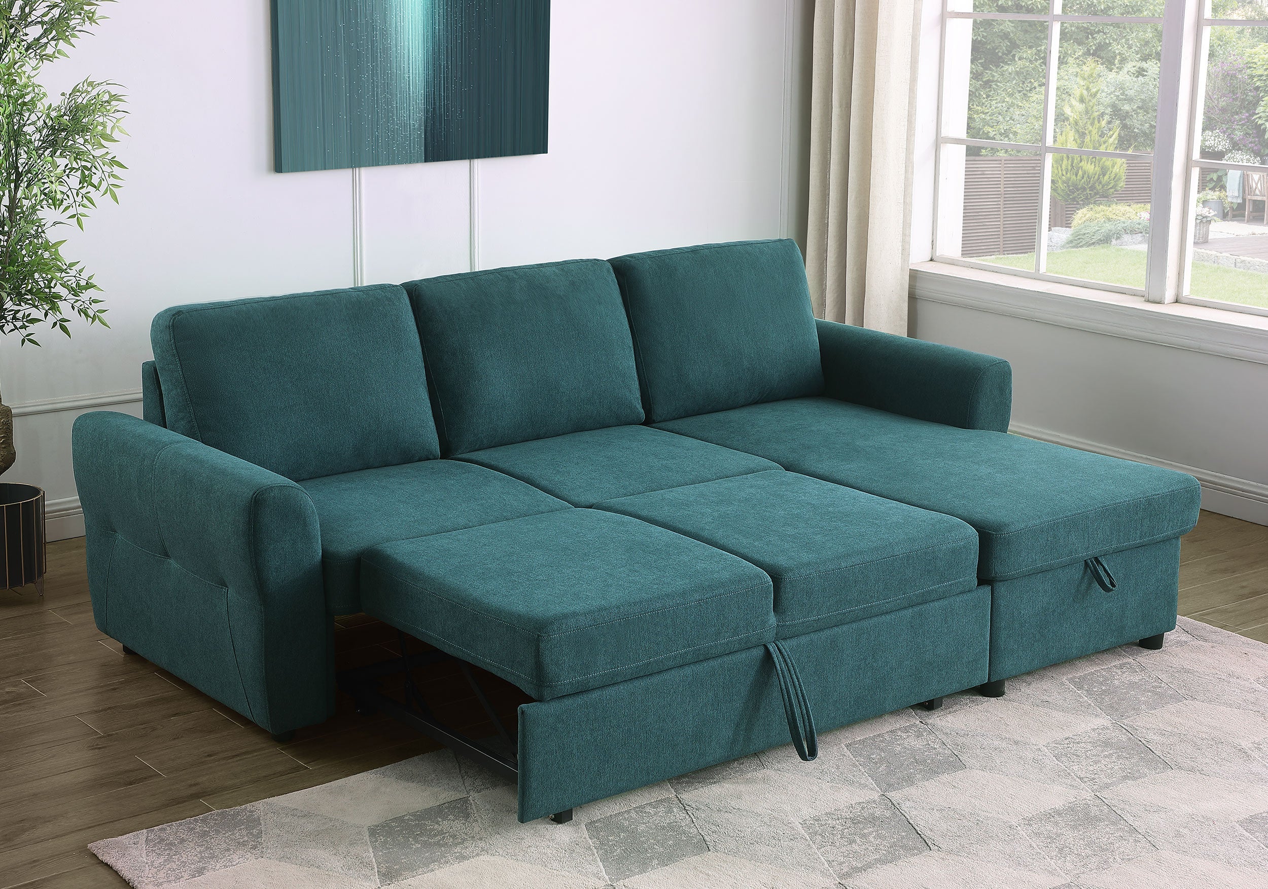 Samantha Upholstered Storage Sleeper Sectional Sofa