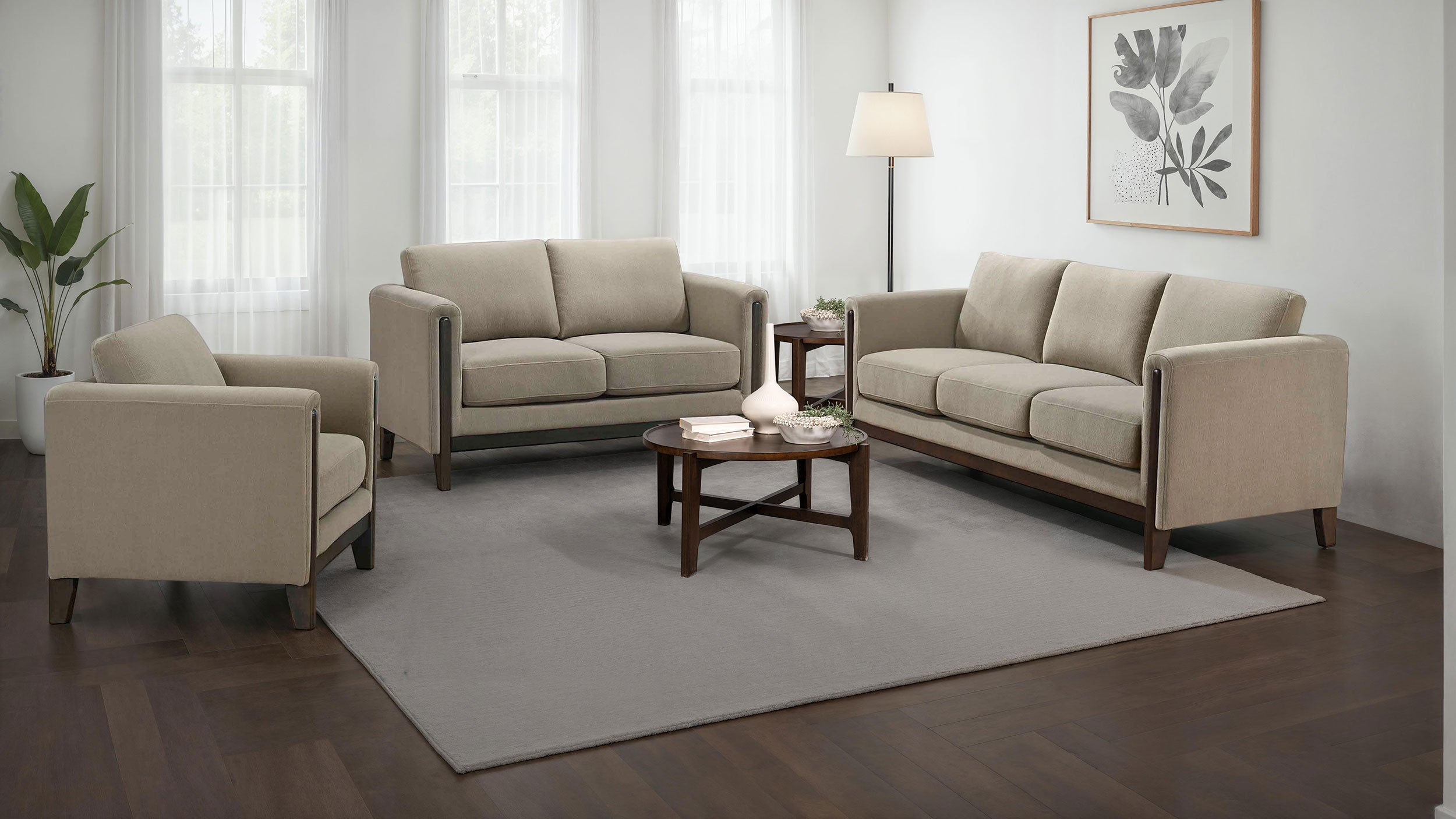 Islington Fabric Upholstered Panel Arm Accent Chair Taupe