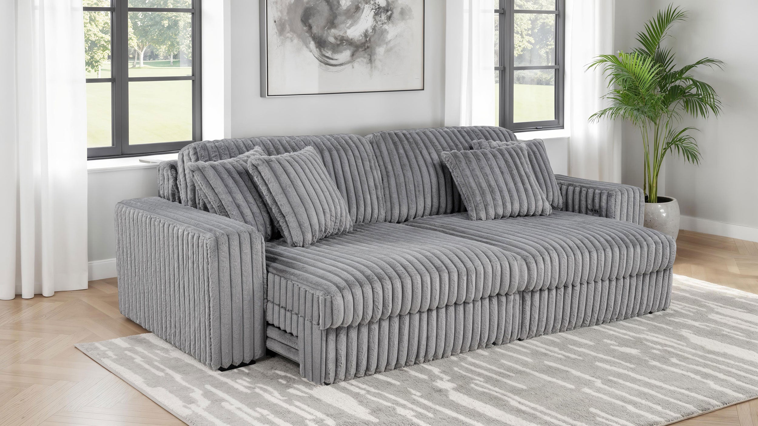 Jacana Corduroy Upholstered Dual Power Chaise Sofa