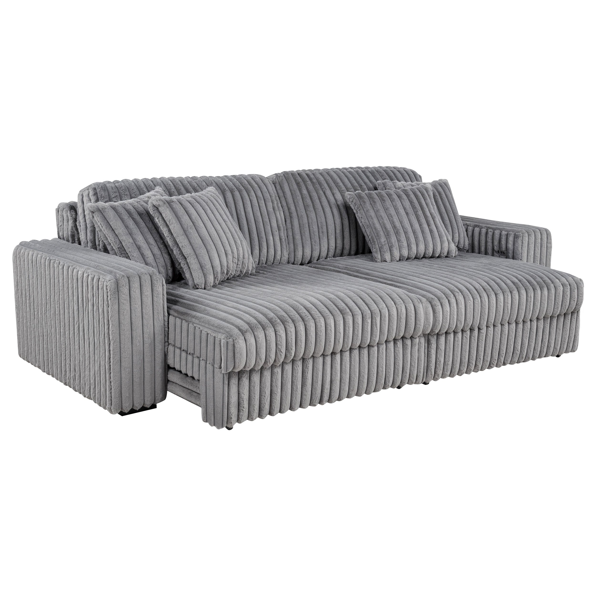 Jacana Corduroy Upholstered Dual Power Chaise Sofa