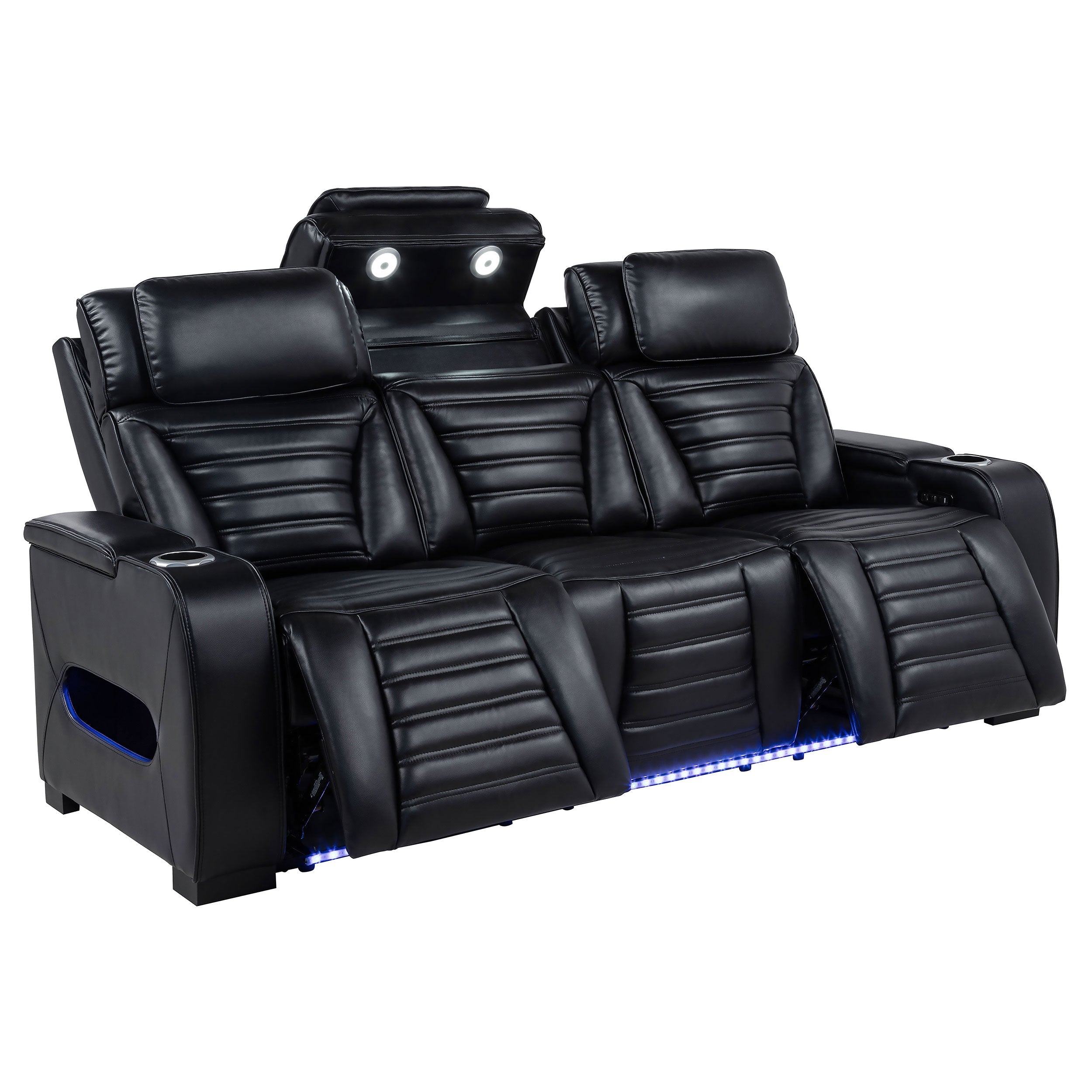 Zuma Faux Leather Dual Power LED Sofa Set