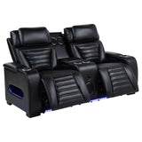 Zuma Faux Leather Dual Power Reclining LED Loveseat Black
