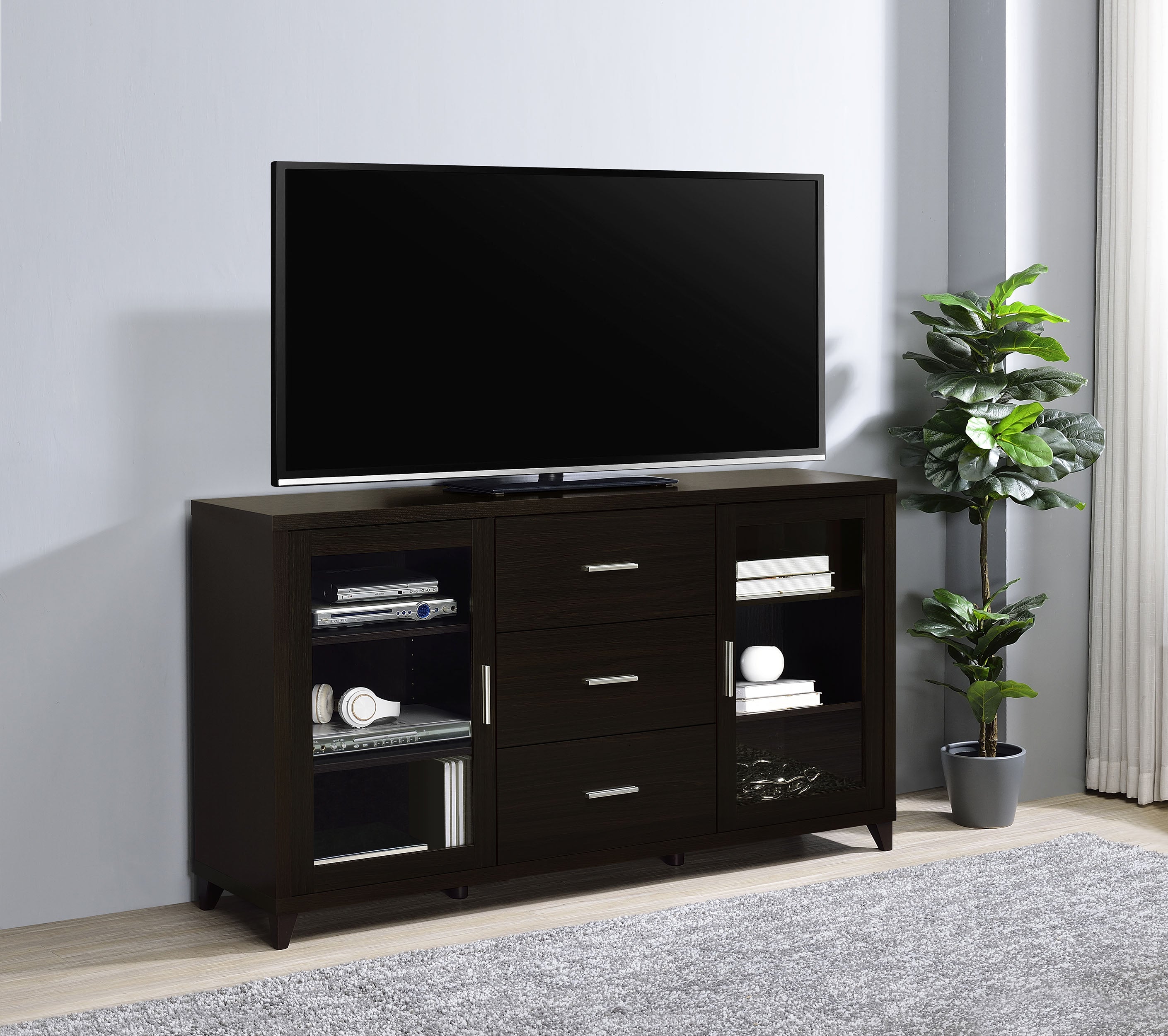 Lewes 2-door Engineered Wood 60-inch TV Stand Cappuccino