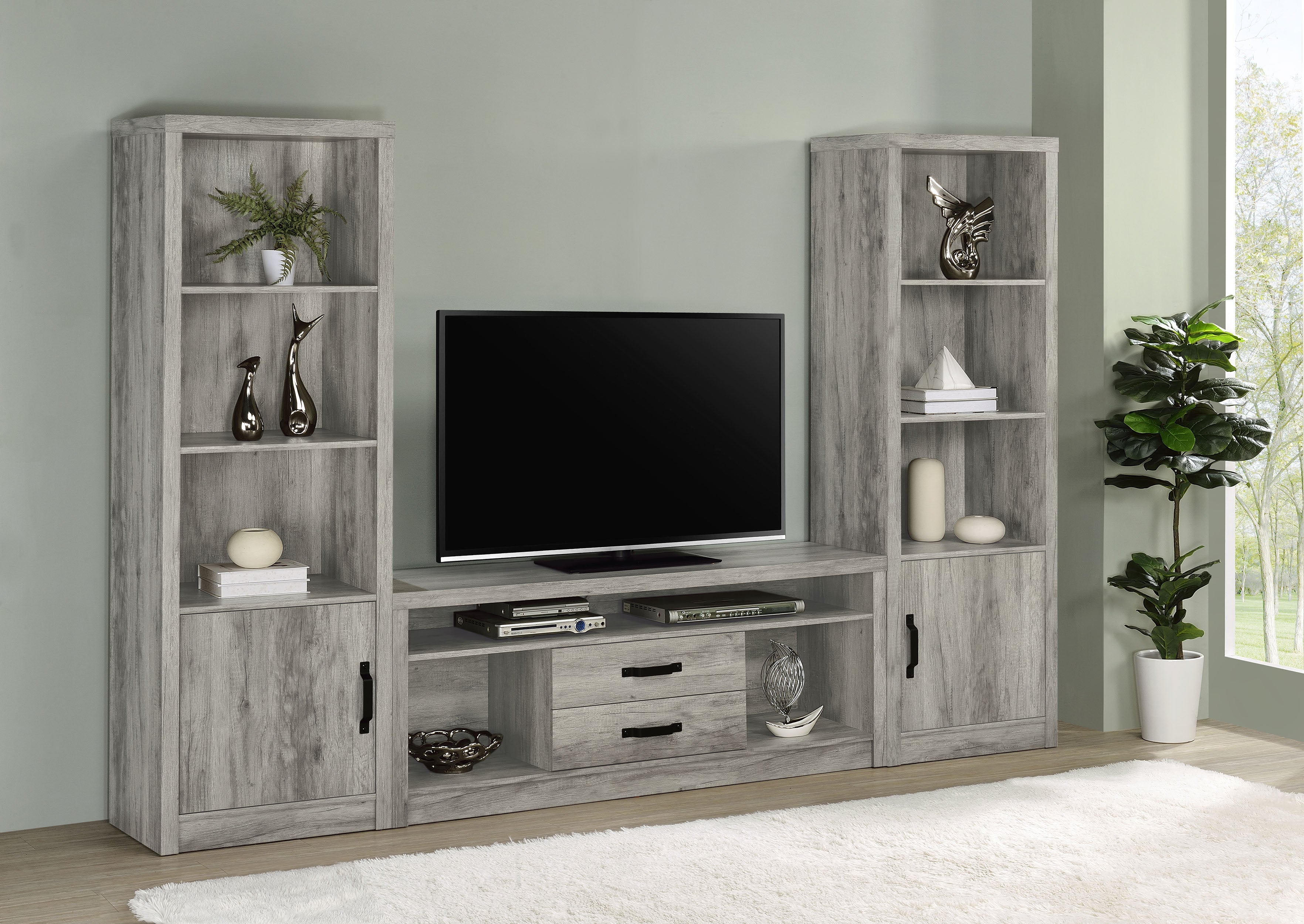Burke 3-piece 59-inch TV Entertainment Center Grey Driftwood