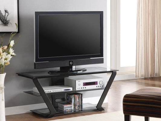 Donlyn 2-tier Metal 50-inch TV Stand with Glass Shelves Black
