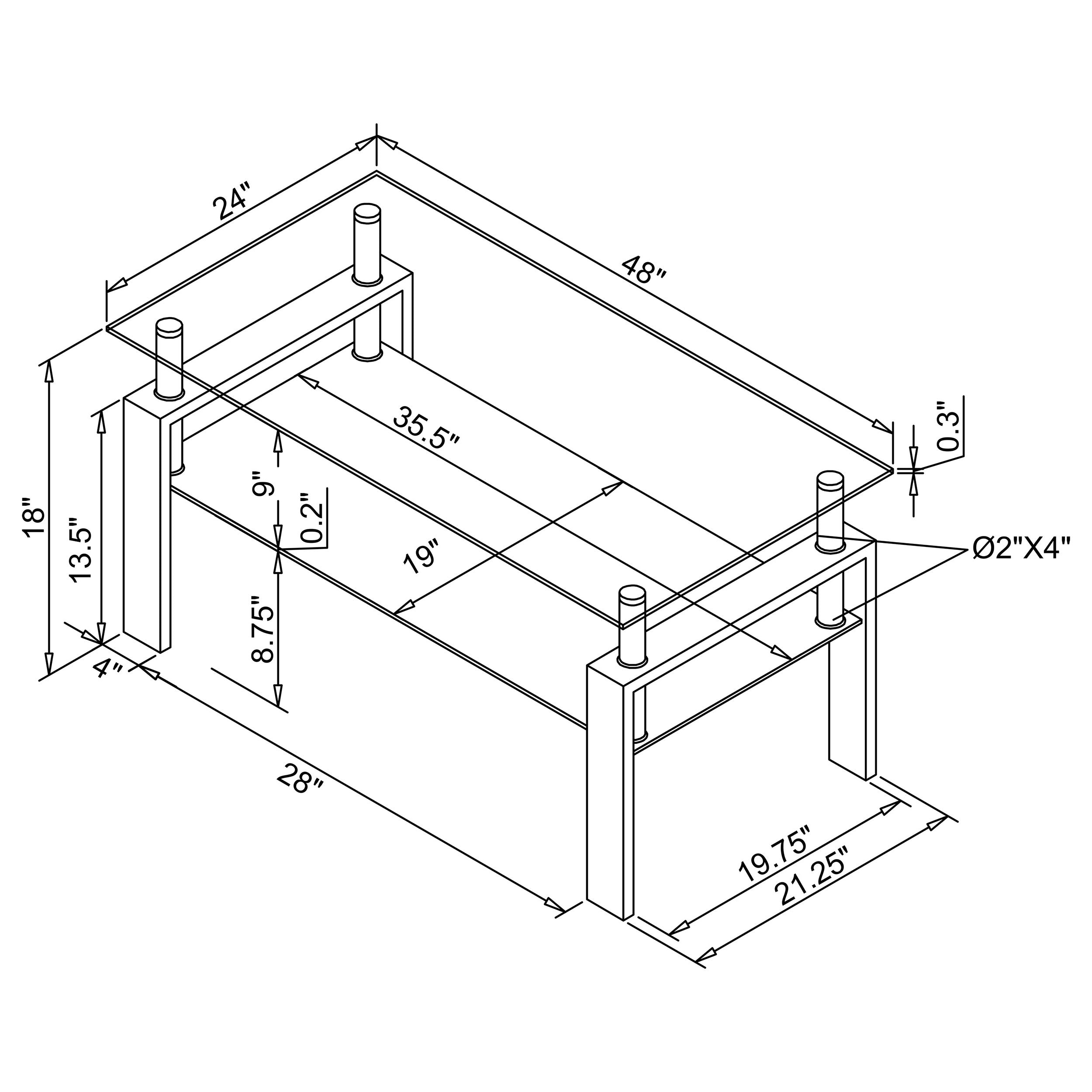 Dyer 1-shelf Rectangular Glass Top Coffee Table