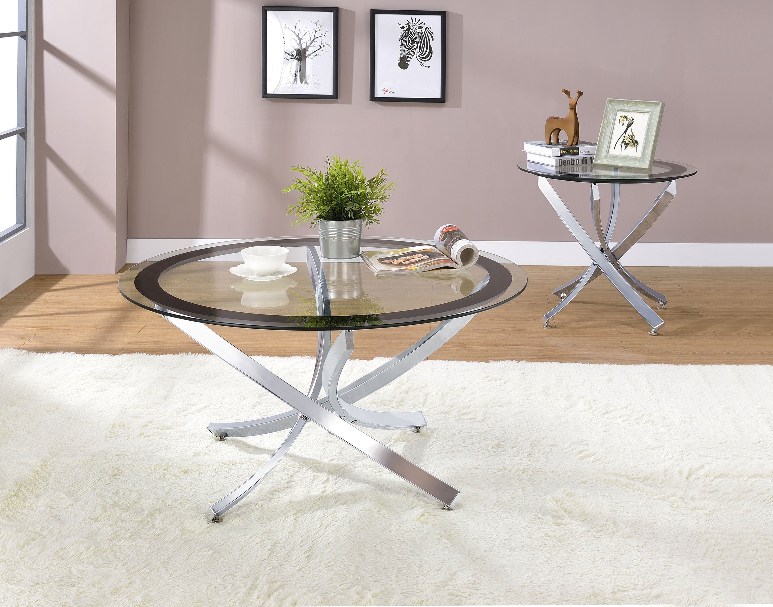 Brooke Round Glass Top Coffee Table Metal Base