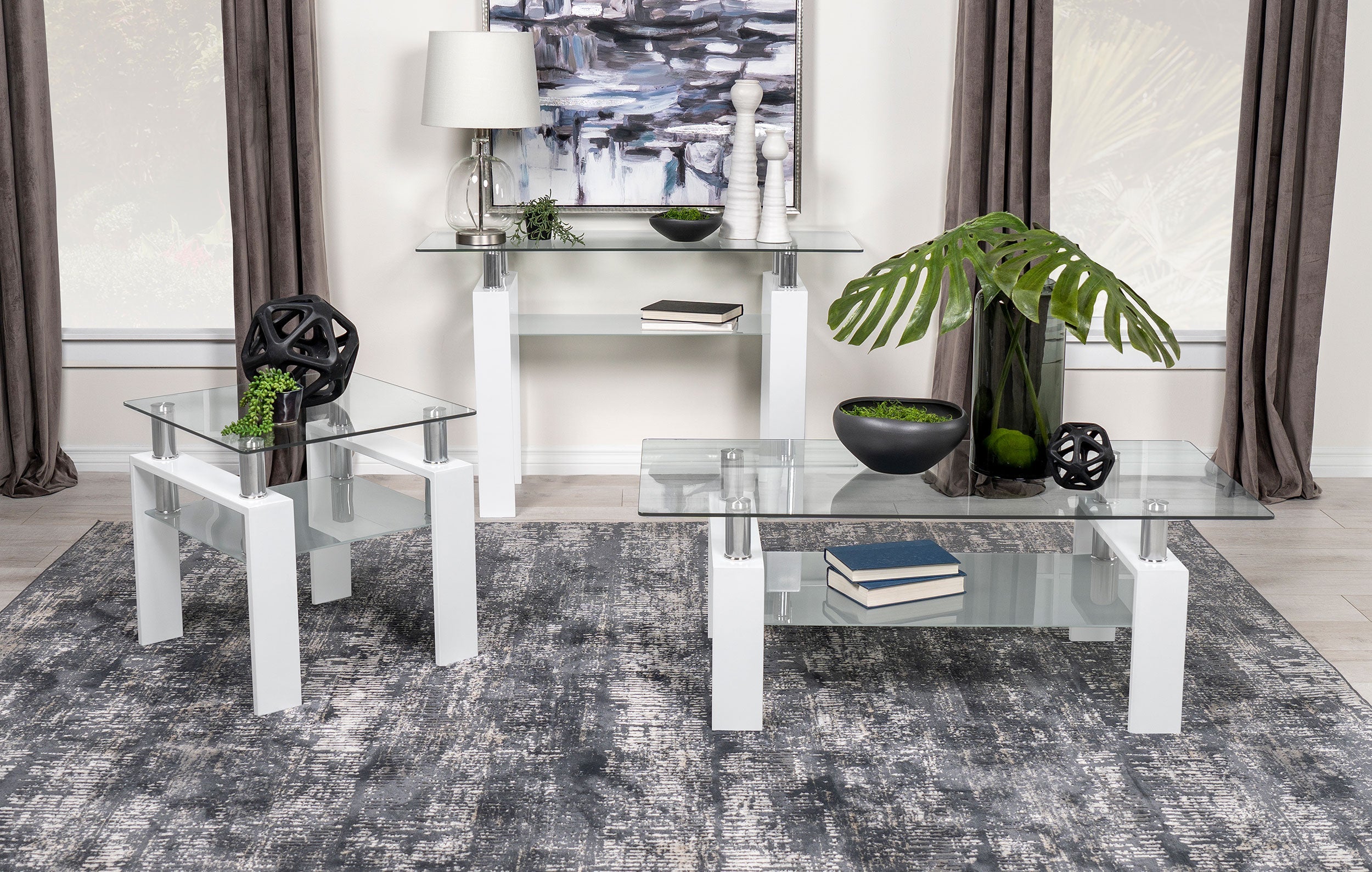 Dyer Rectangular Glass Top Entryway Sofa Console Table