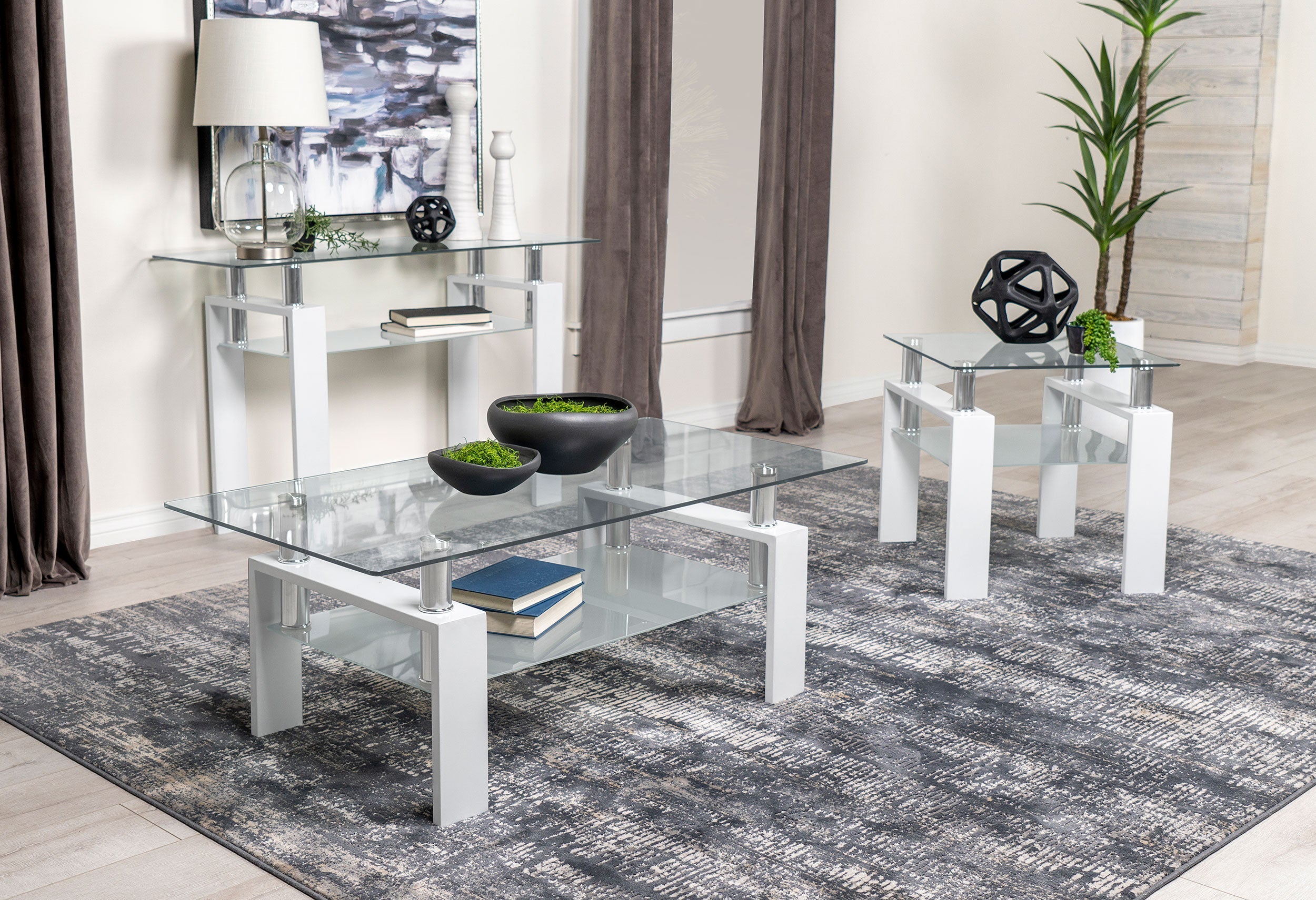 Dyer Rectangular Glass Top Entryway Sofa Console Table