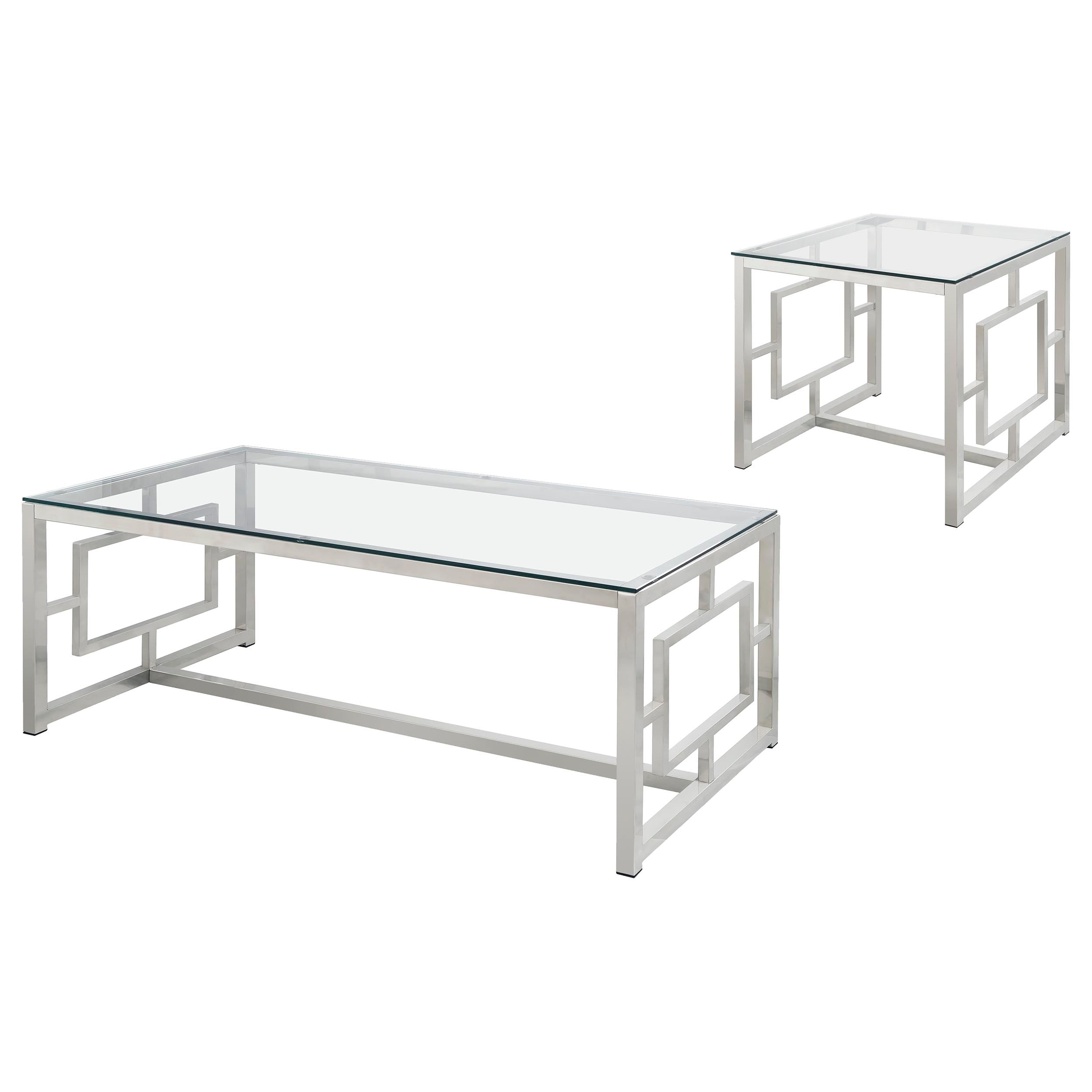 Merced Rectangular Coffee and End Table Set Nickel