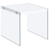 Opal Square Glass Frame Side End Table White High Gloss
