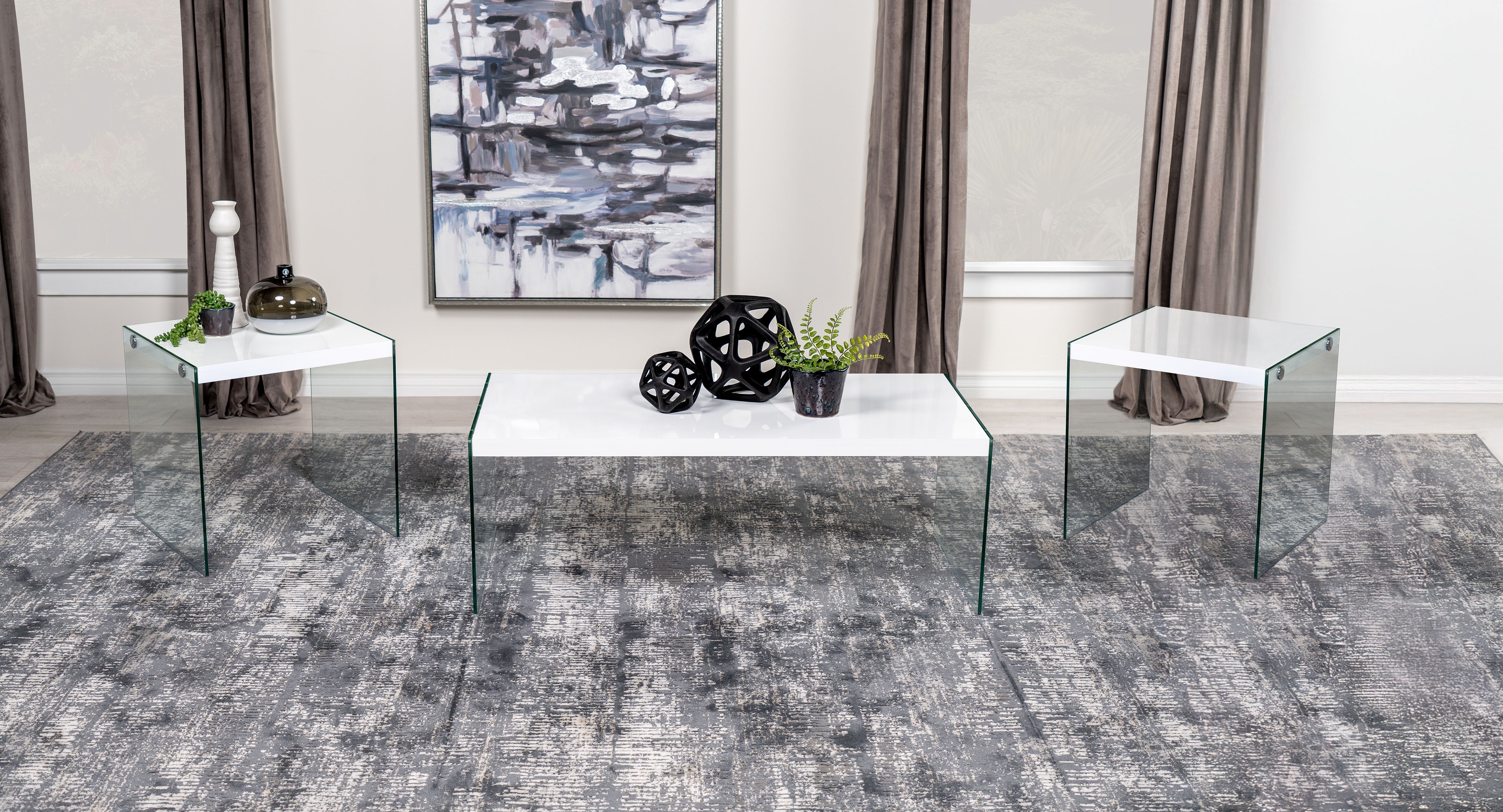 Opal Coffee and End Table Set High Gloss