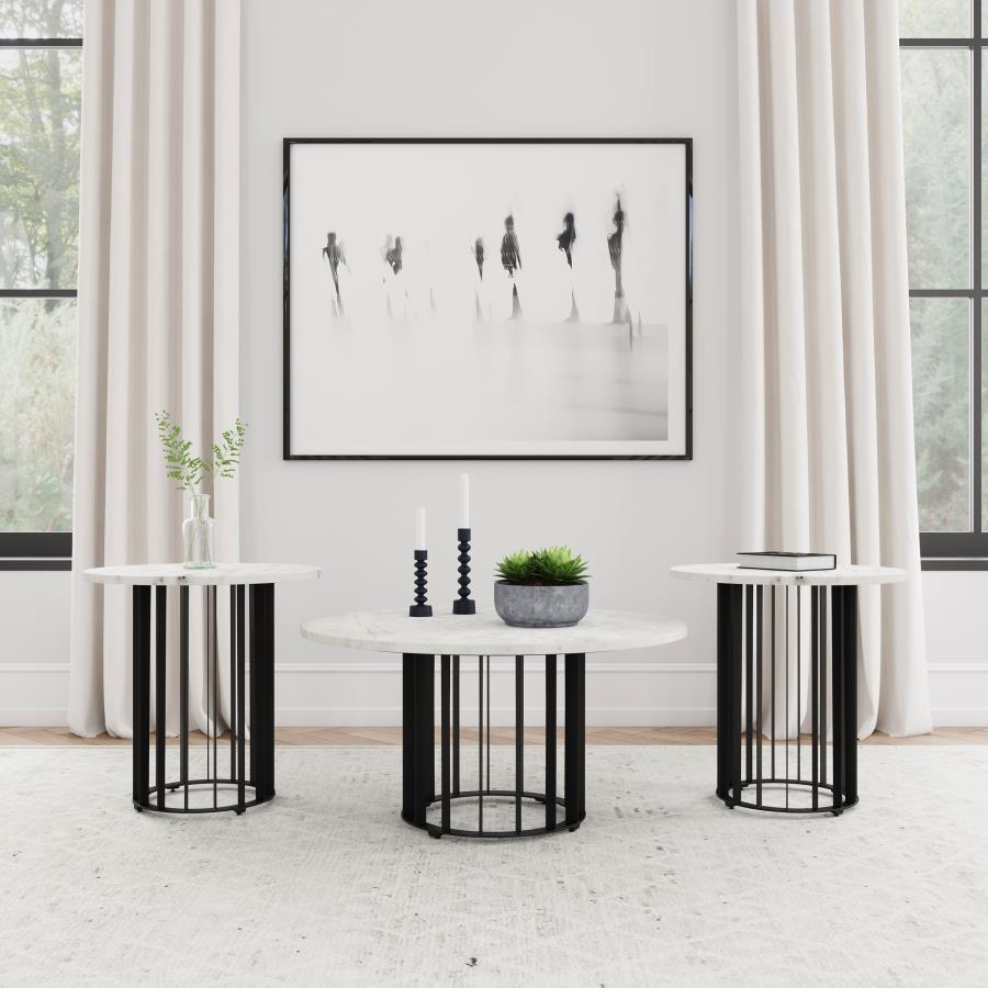Haven Round Marble Coffee and End Table Set