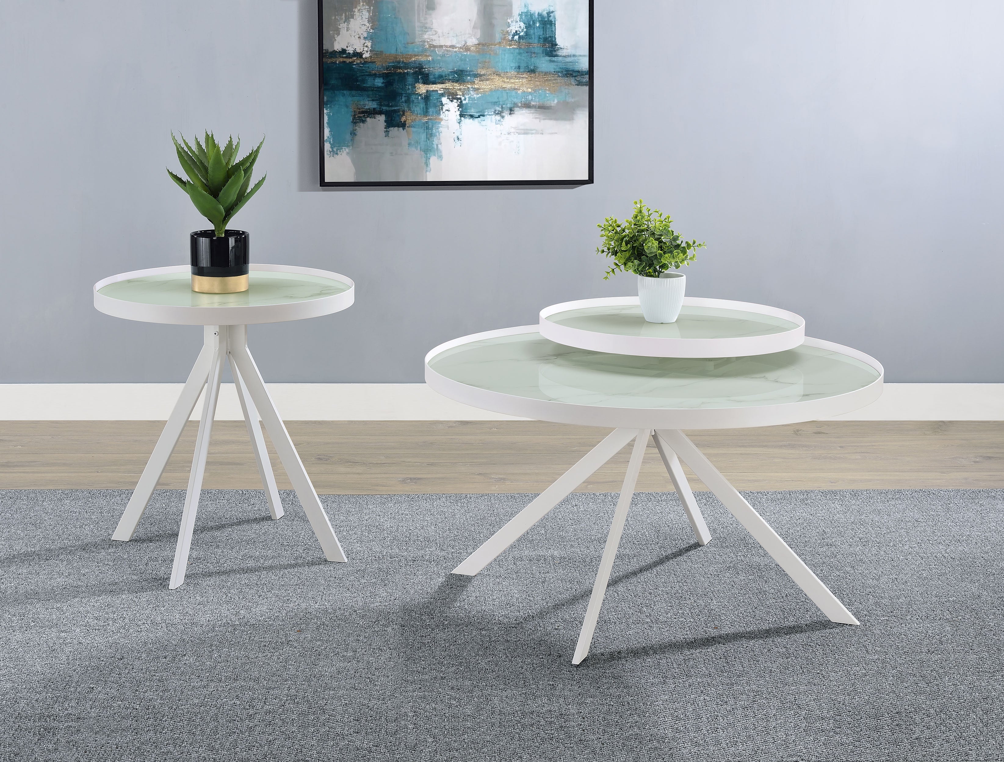 Briggs Round Marble Printed Glass Top End Side Table
