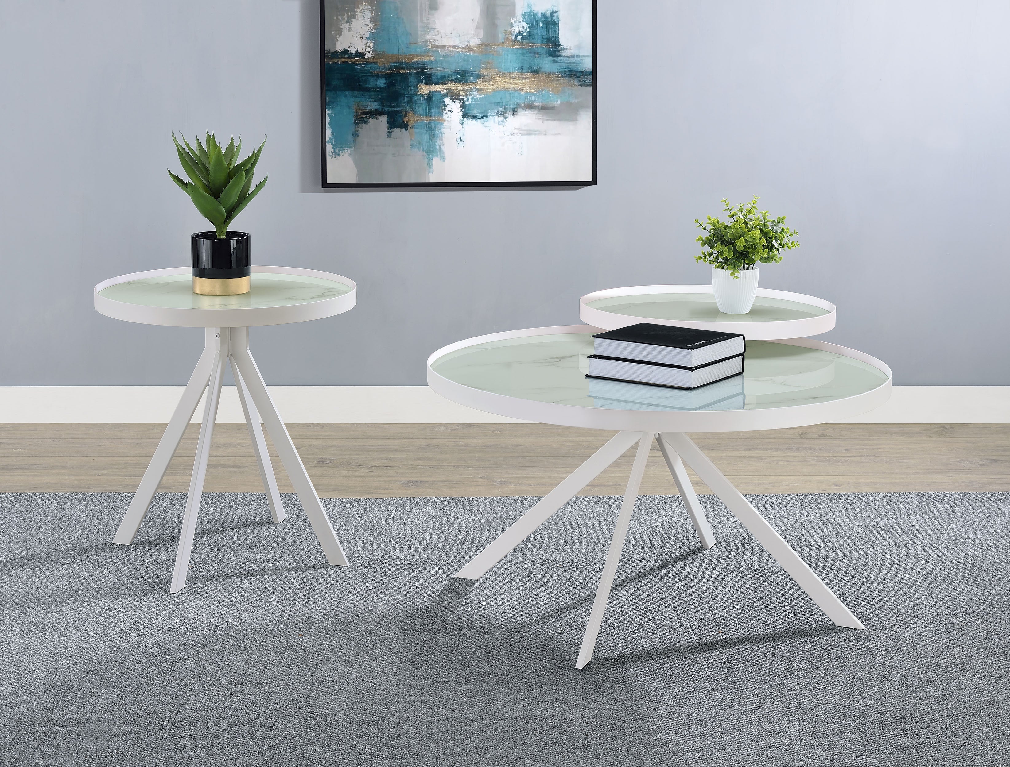 Briggs Round Marble Printed Glass Top End Side Table