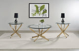 Brooke Round Glass Top Side End Table Metal Base