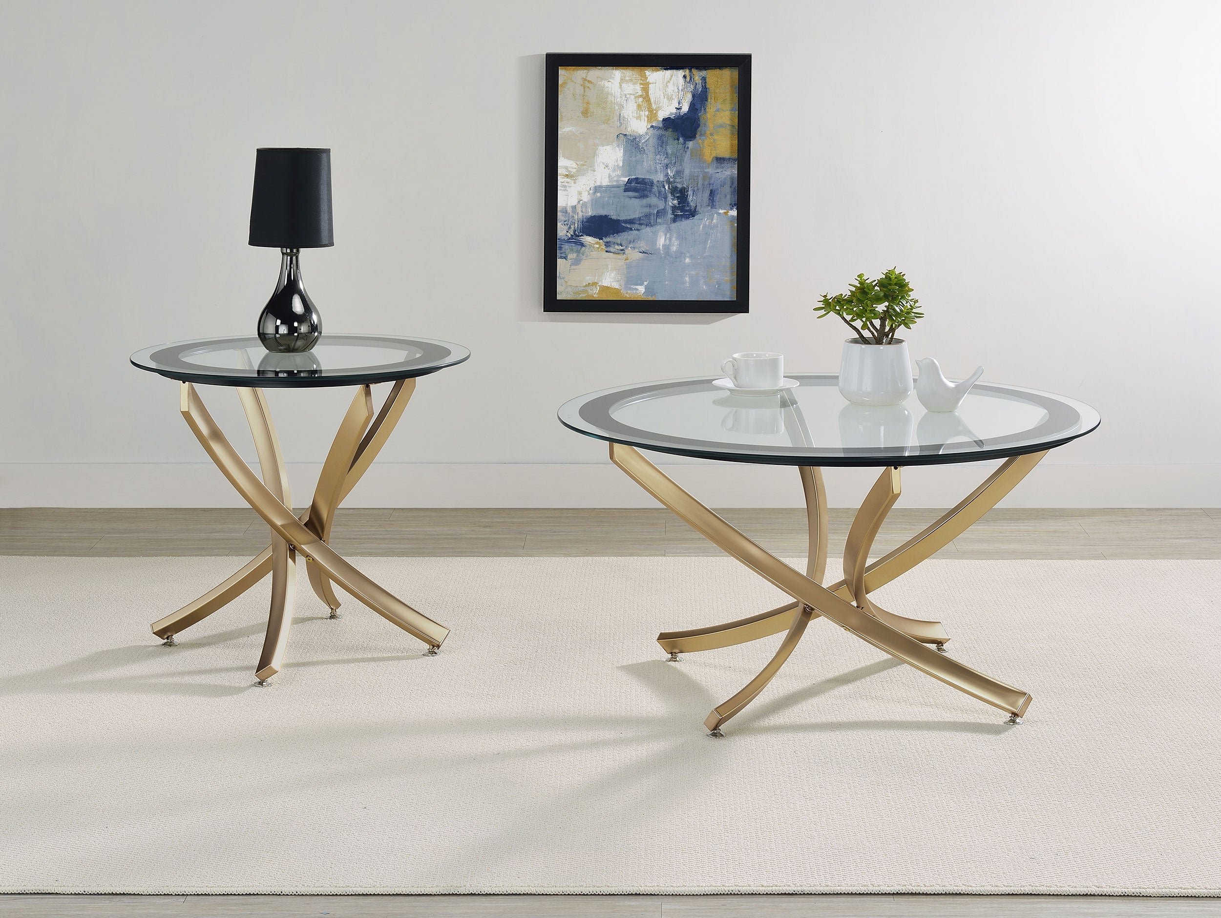 Brooke Round Coffee and End Table Set Brass