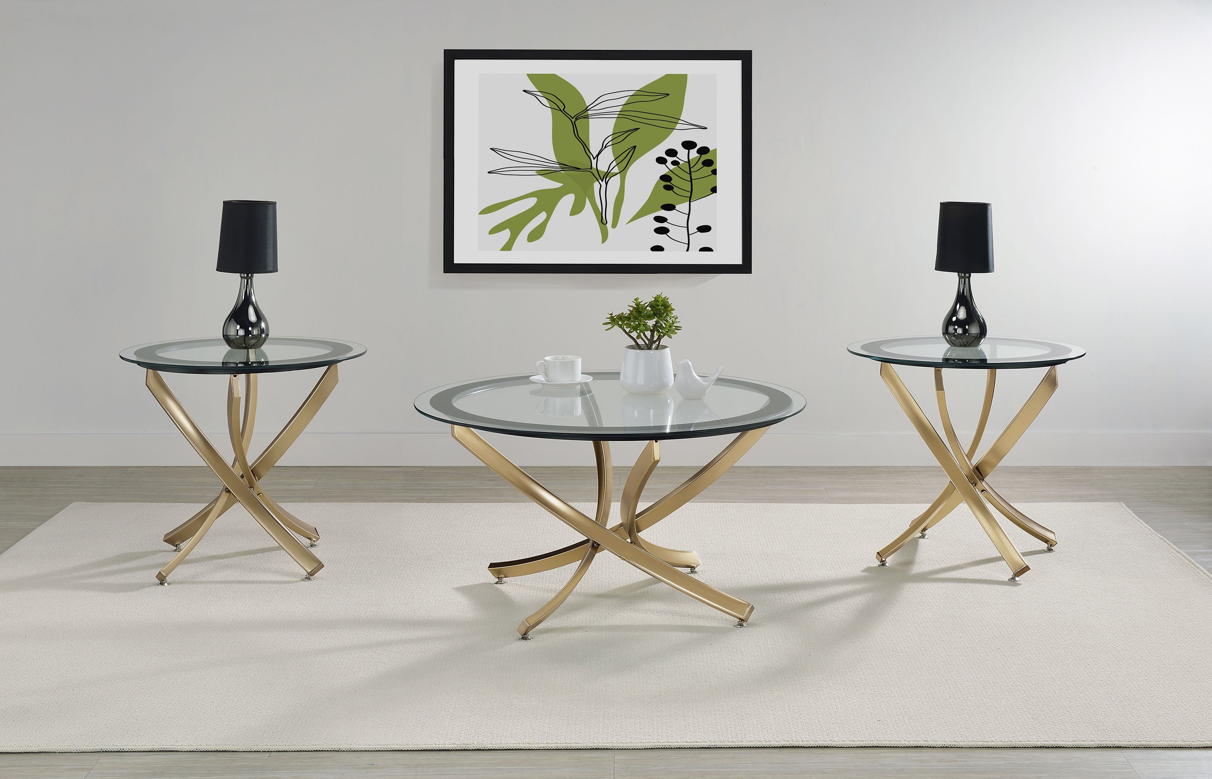 Brooke Round Coffee and End Table Set Brass