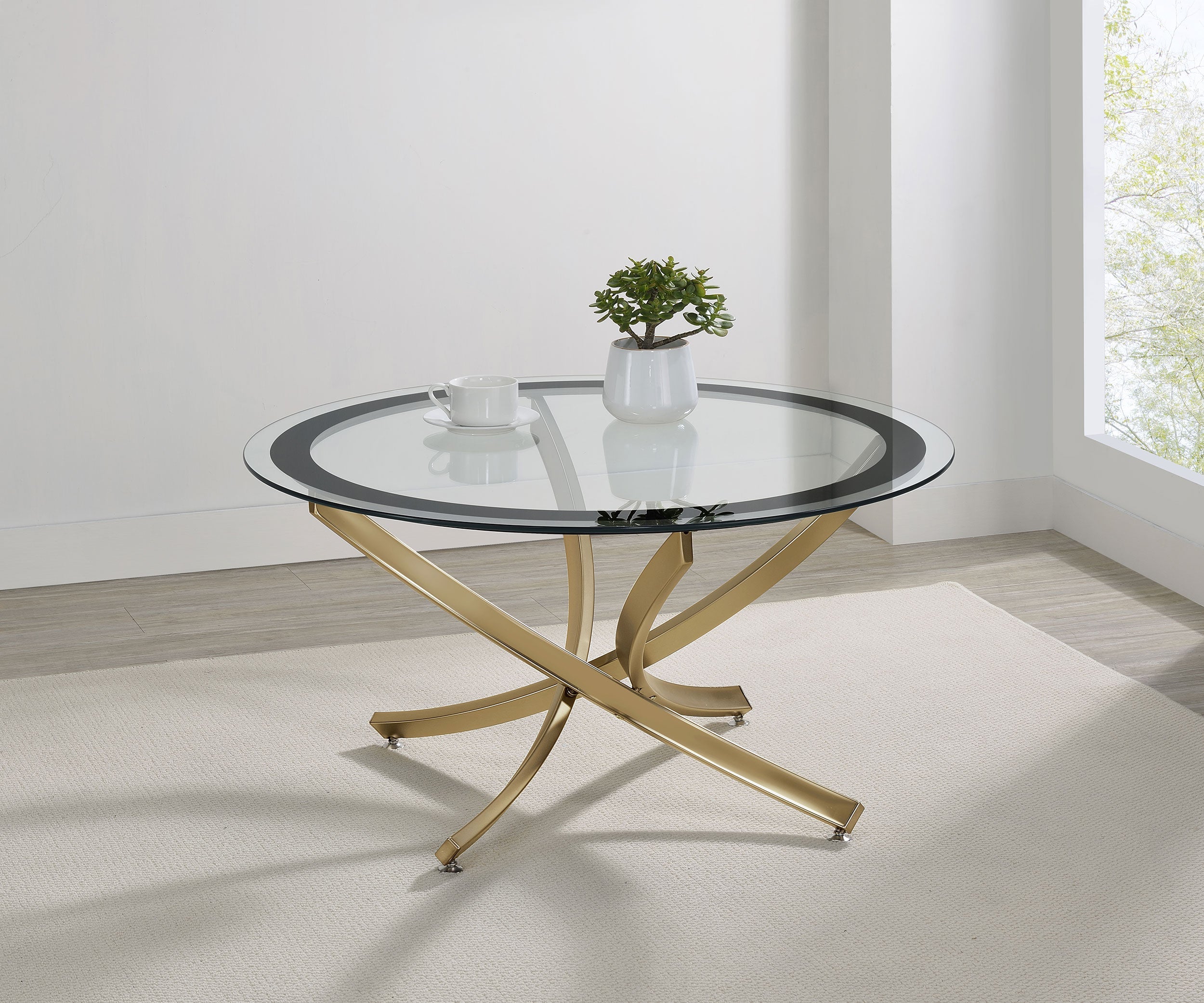 Brooke Round Glass Top Coffee Table Metal Base