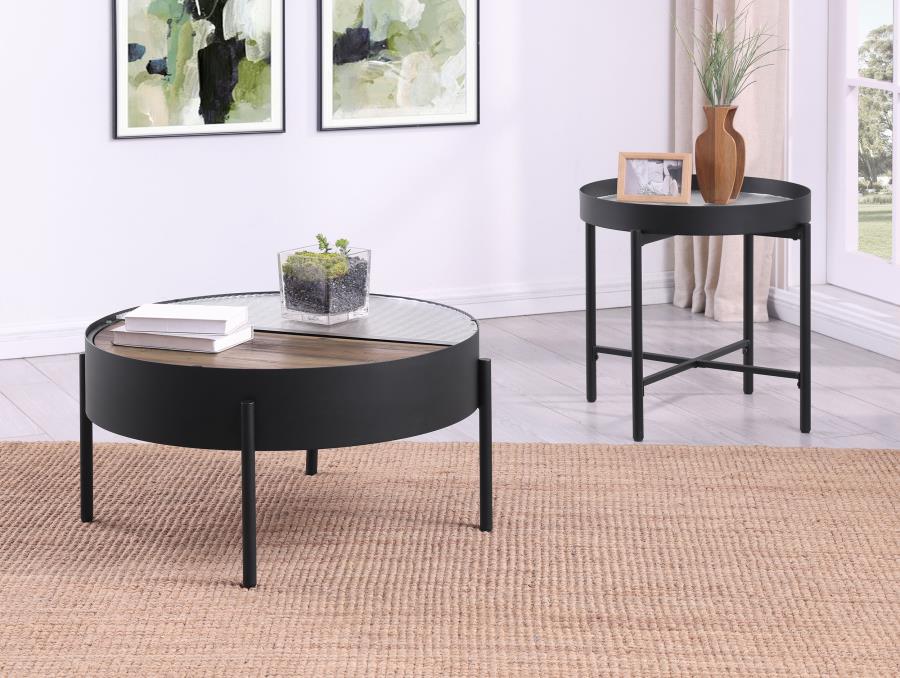 Ozella Round Coffee and End Table Set Sandy