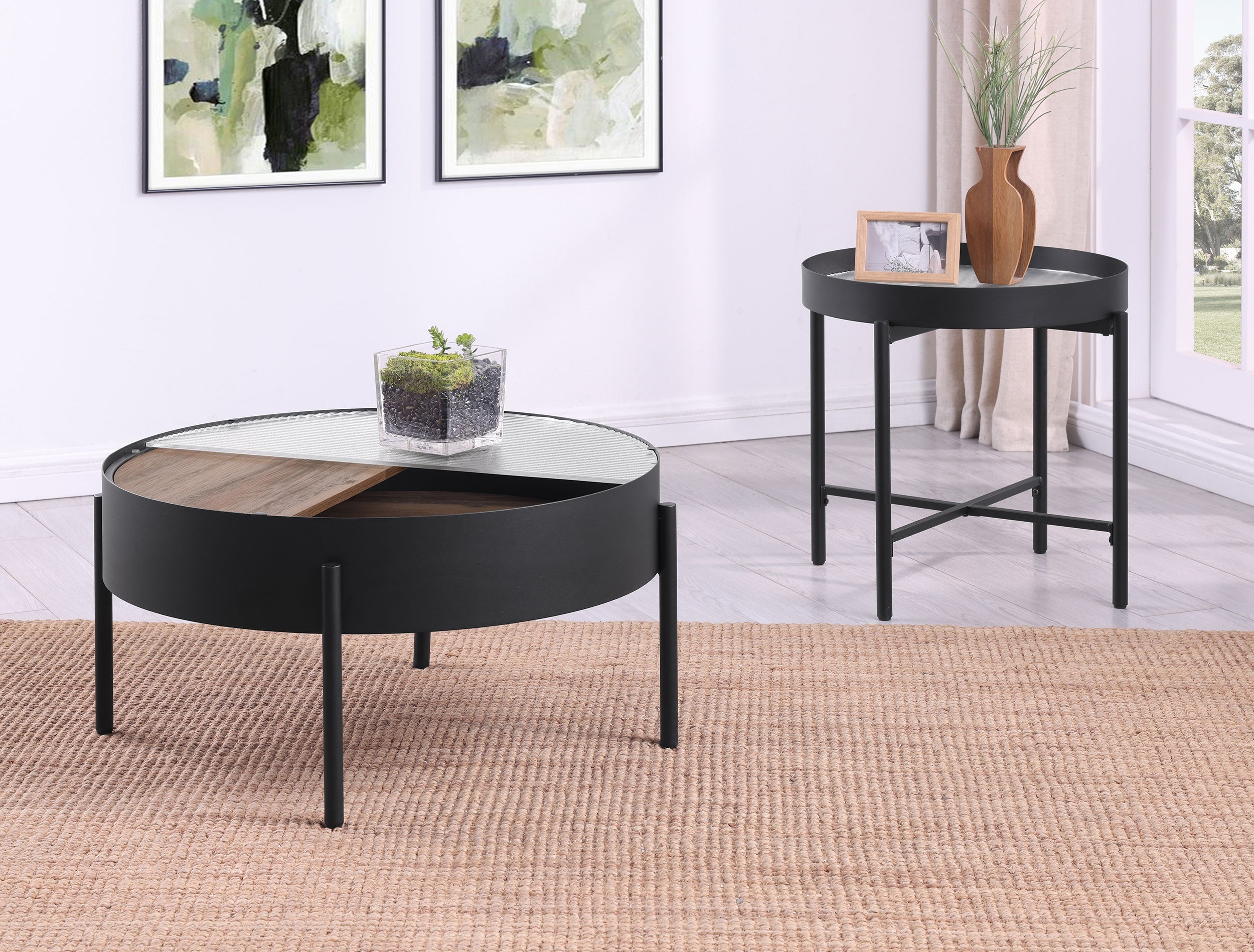 Ozella Round Coffee and End Table Set Sandy