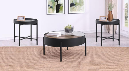 Ozella Round Coffee and End Table Set Sandy