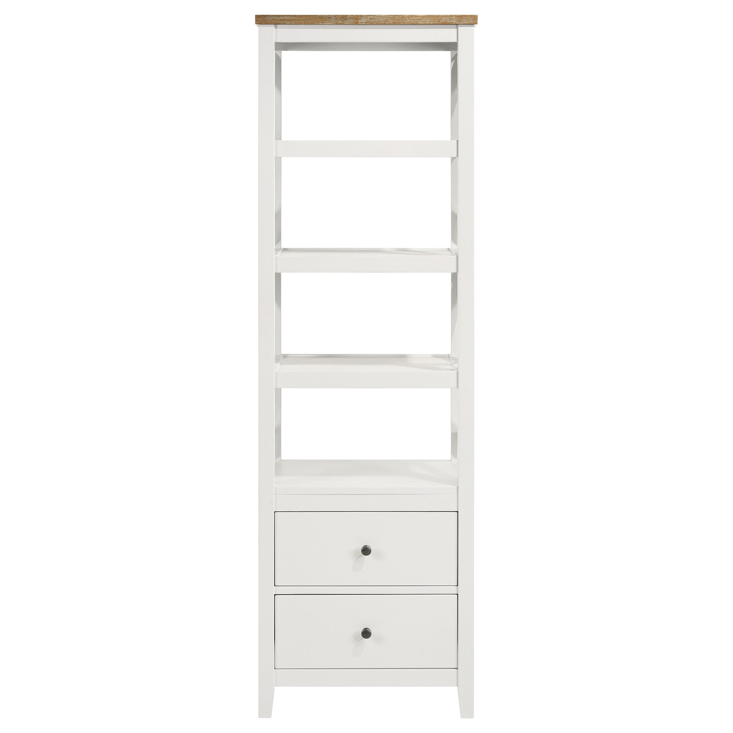 Hollis 4-shelf Wood Media Tower with Drawers Brown and White