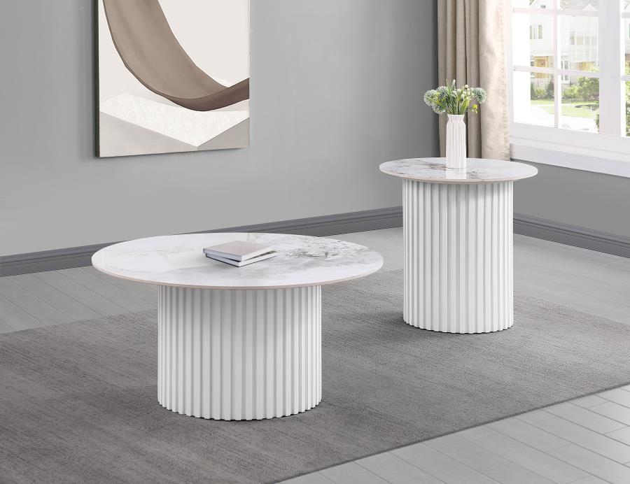 Rowena Coffee and End Table Set Faux Marble