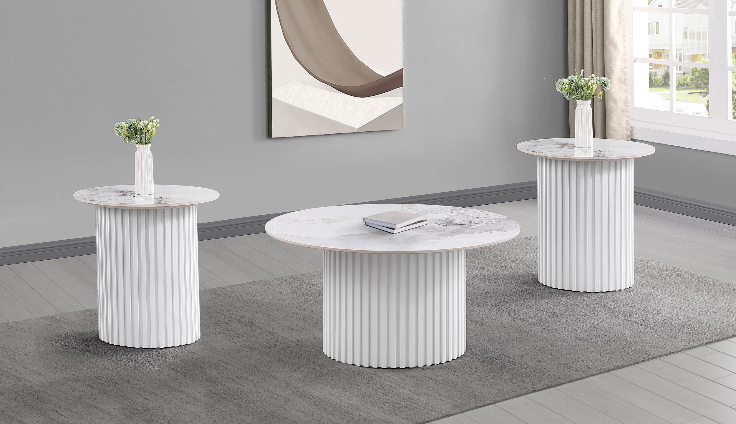 Rowena Coffee and End Table Set Faux Marble