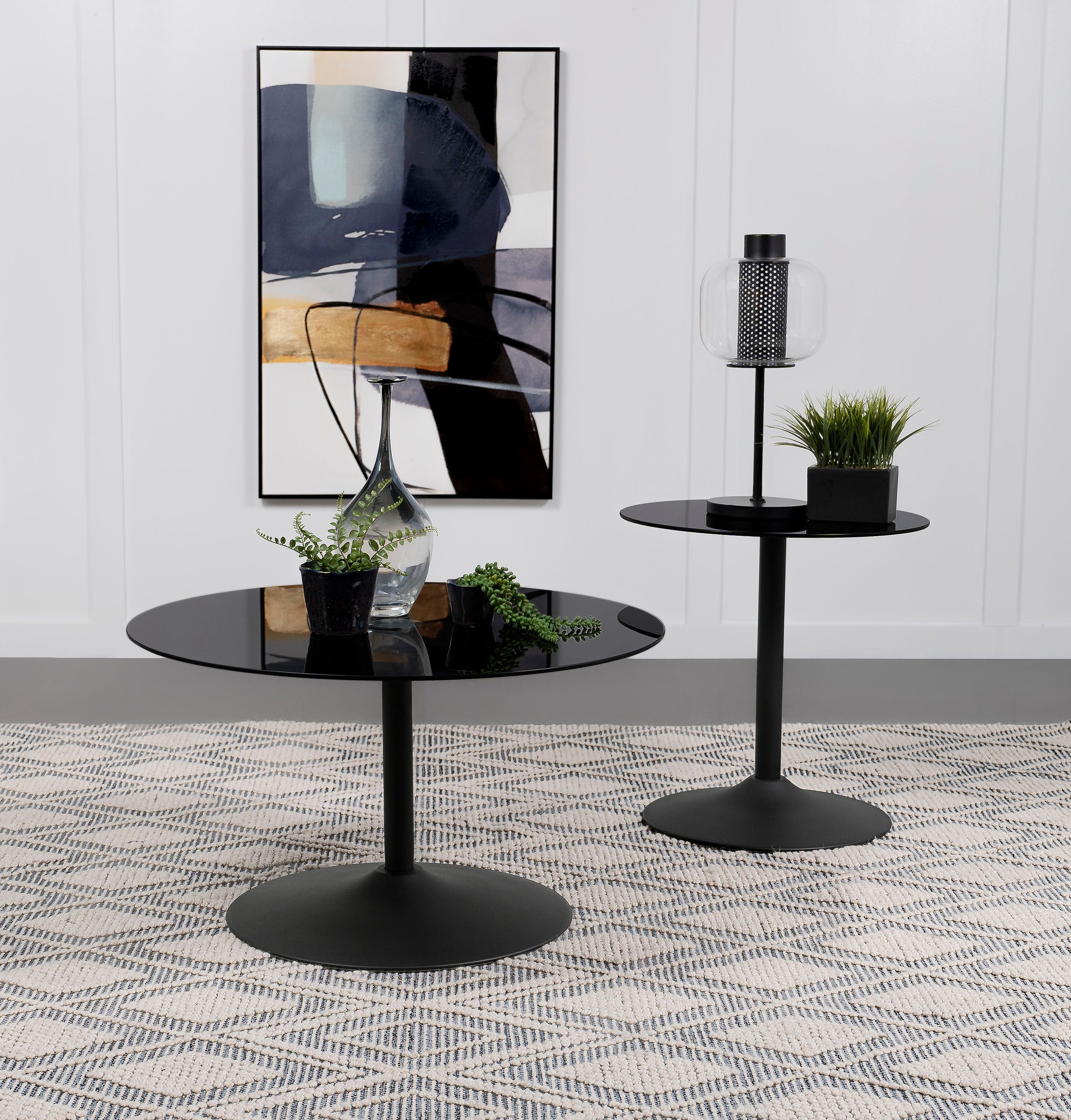 Ganso Round Glass Top Coffee and End Table Set