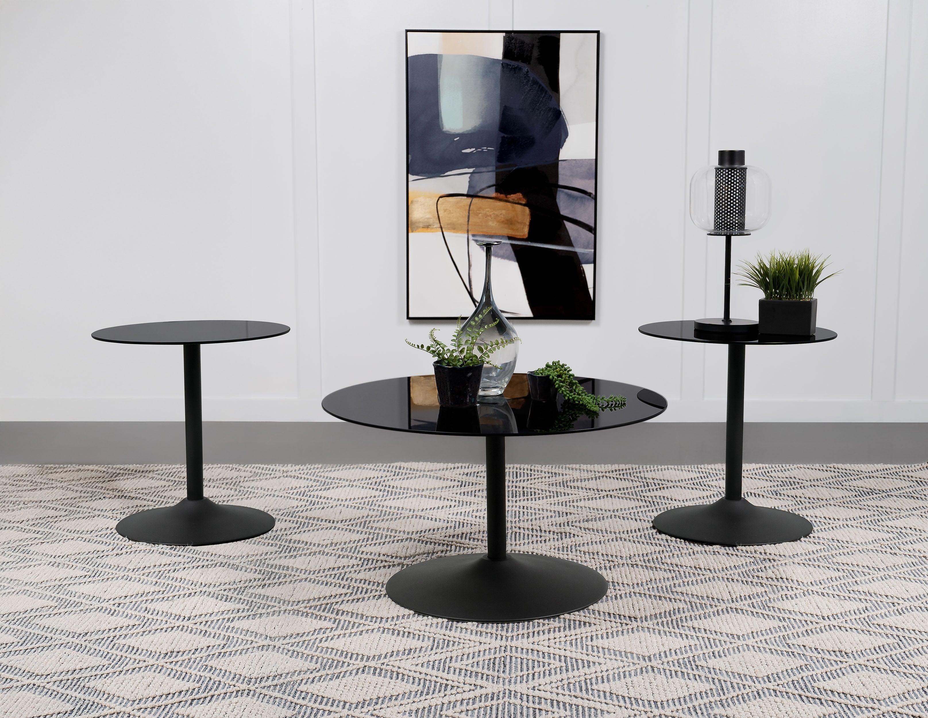 Ganso Round Glass Top Coffee and End Table Set