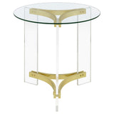Janessa Round Glass Top Acrylic Leg End Table Matte Brass