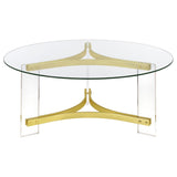 Janessa Round Glass Top Acrylic Leg Coffee Table Matte Brass