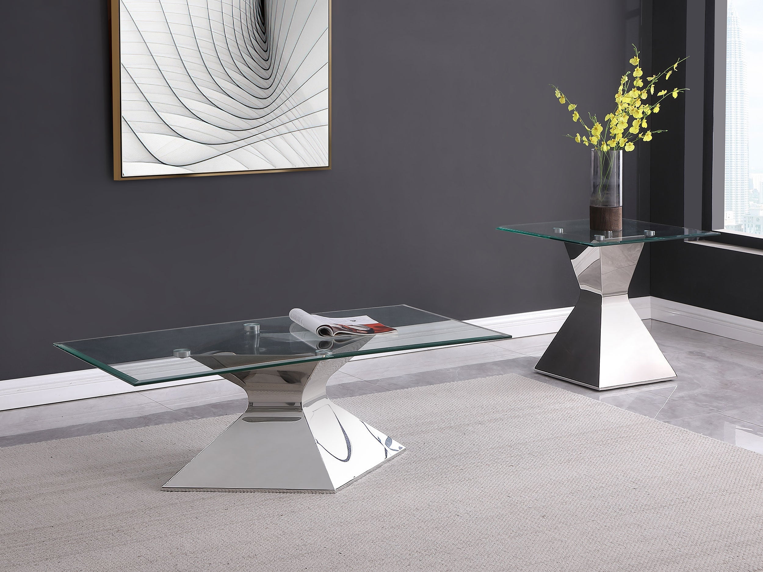 Jenny Rectangular Coffee and End Table Set Chrome
