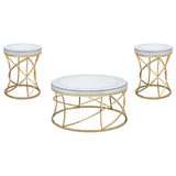 Elise Round Mirror Top Coffee and End Table Set Gold