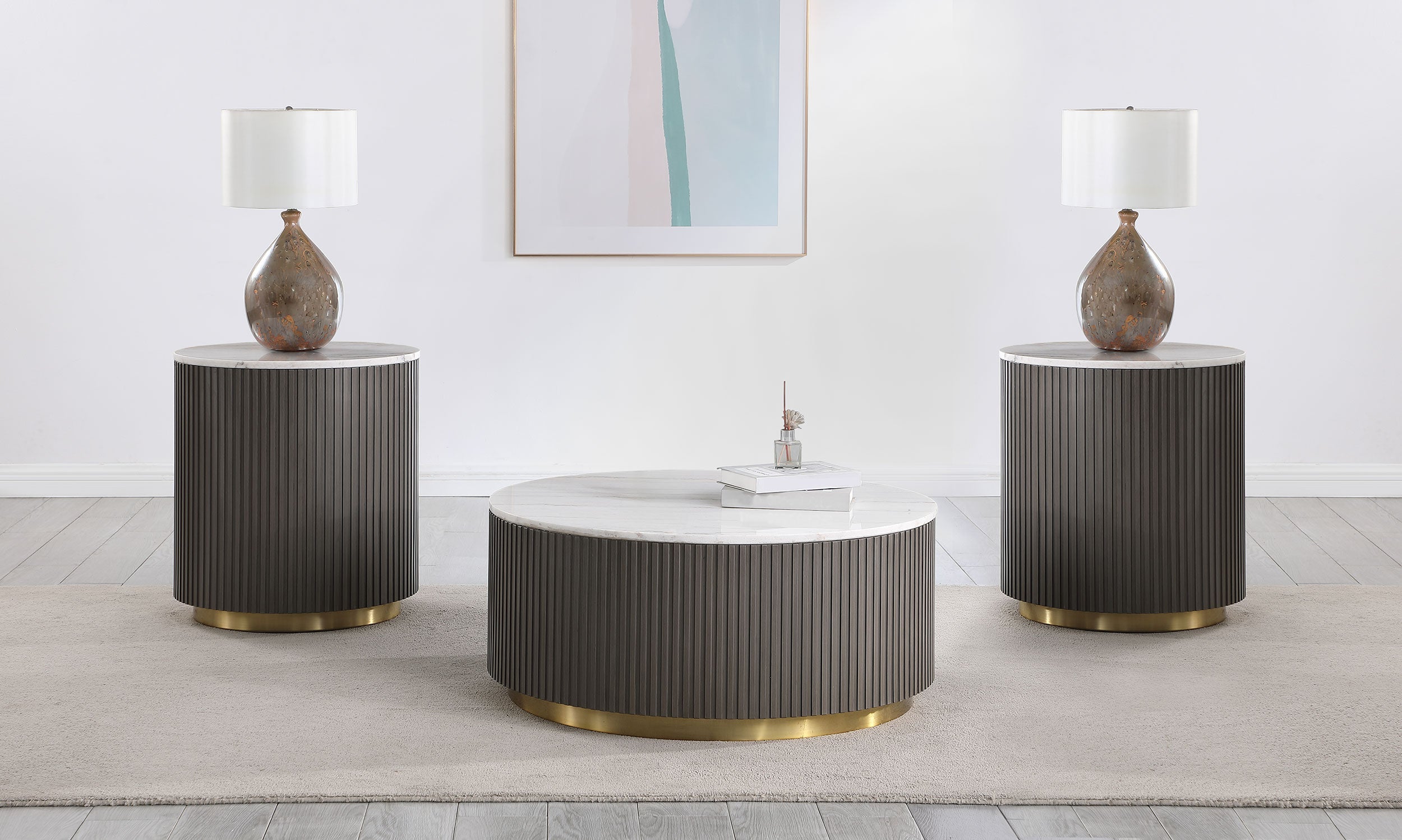 Jason Round Marble Coffee and End Table Set