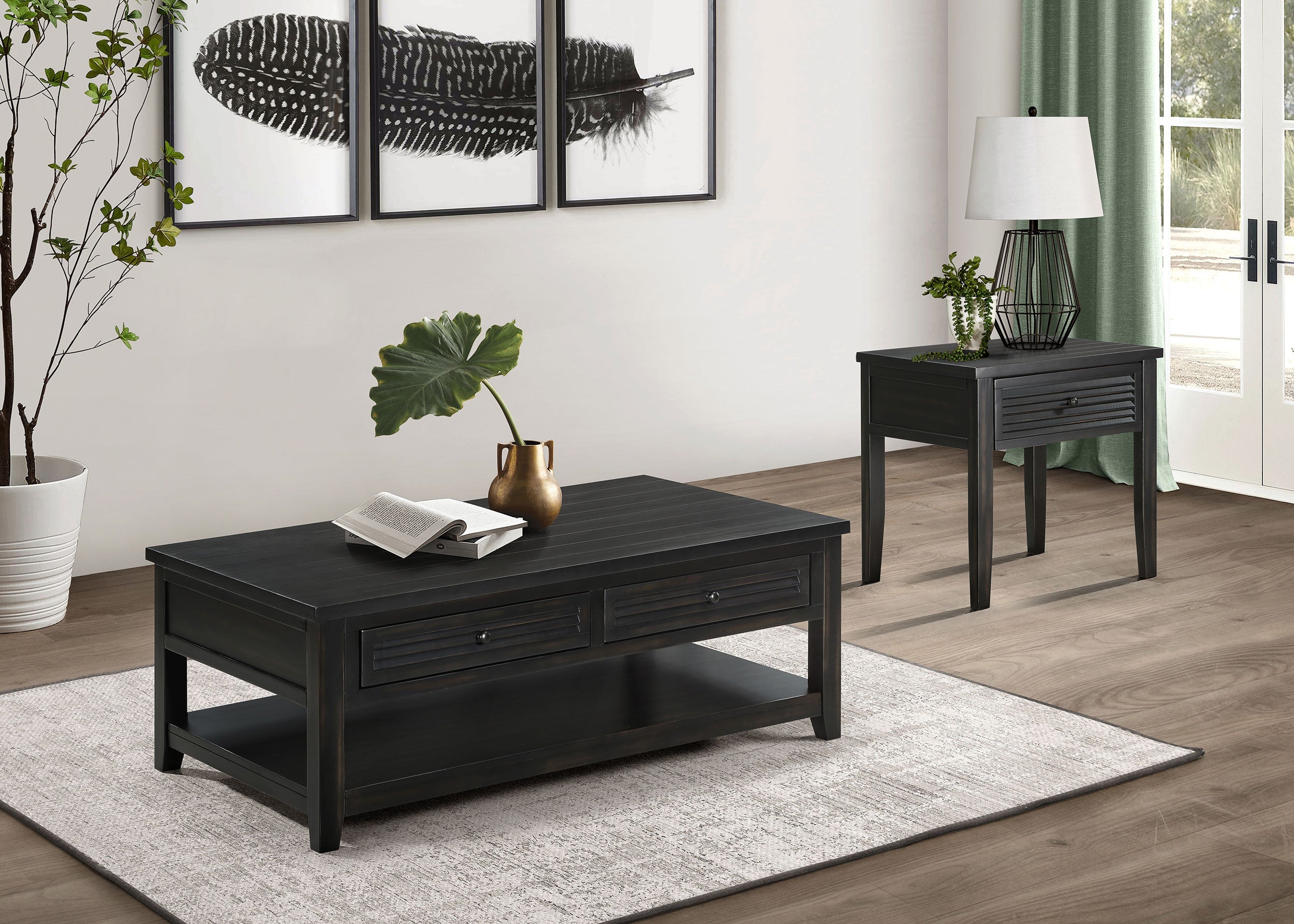 Concord Coffee and End Table Set Distressed Java
