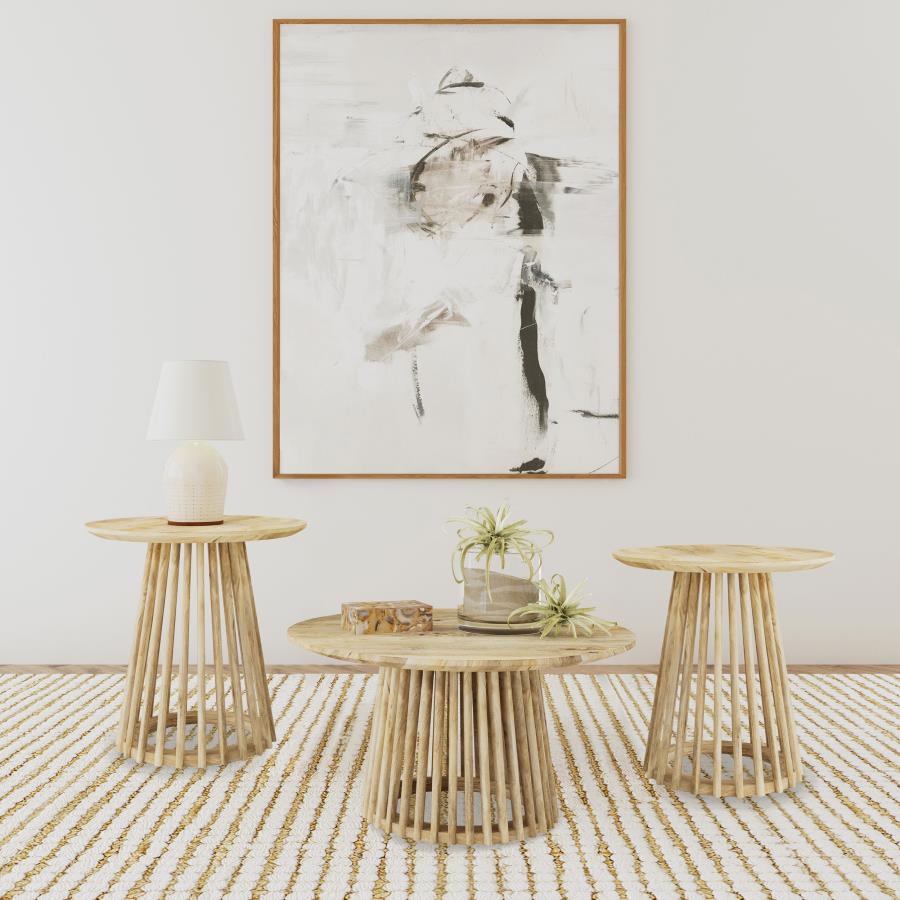 Touhy Round Coffee and End Table Set Natural Mango