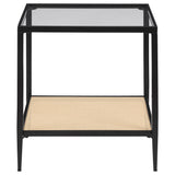 Amherst Glass Top Metal with Cane Shelf End Table Black