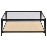 Amherst Glass Top Metal with Cane Shelf Coffee Table Black