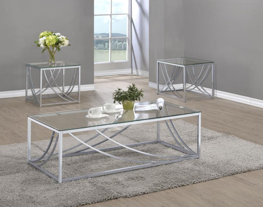 Lille Glass Top Coffee And End Table Set Chrome