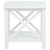 Skyview Square Pine Wood Side End Table with Shelf White