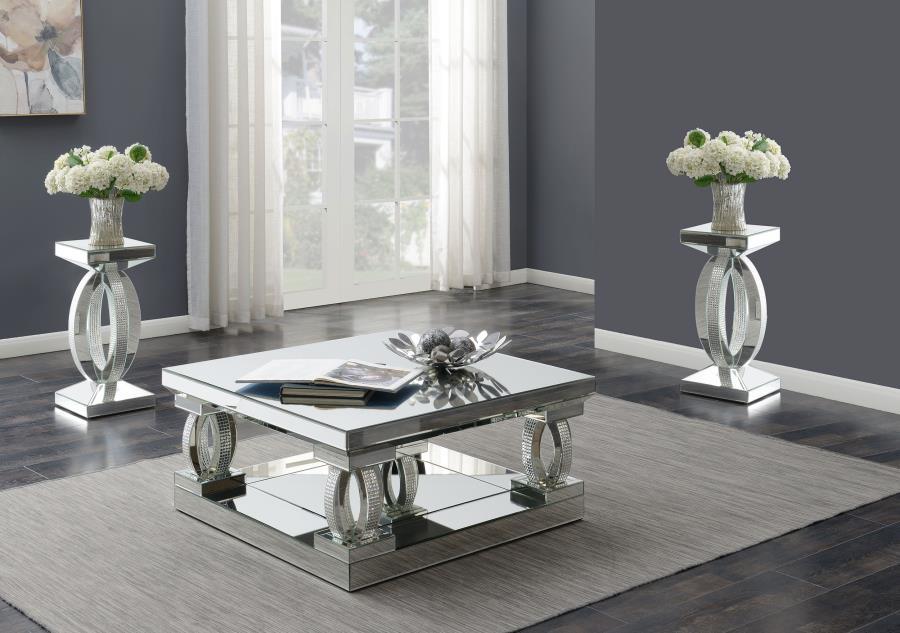 Amalia Mirrored Coffee and End Table Set Silver