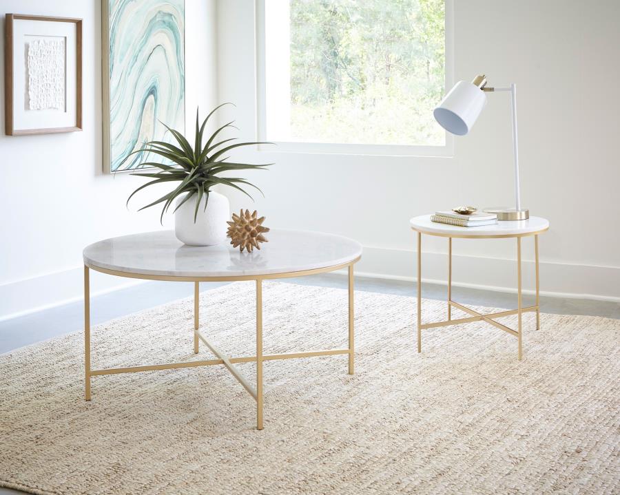 Ellison Round Marble Coffee and End Table Set