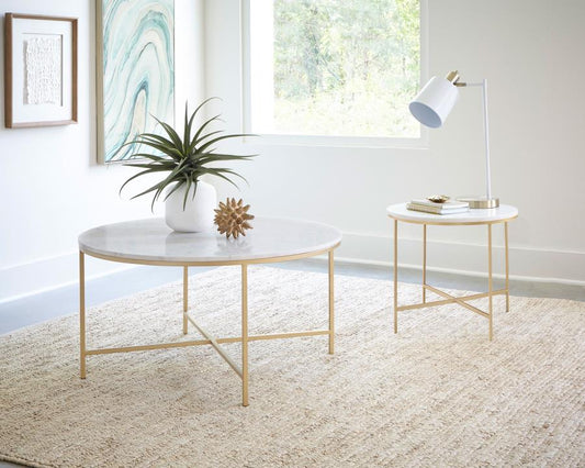 Ellison Round Marble Coffee and End Table Set