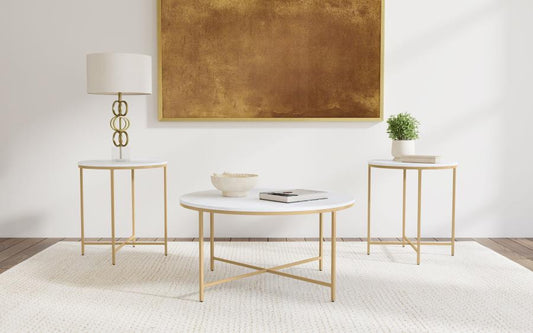 Ellison Round Marble Coffee and End Table Set