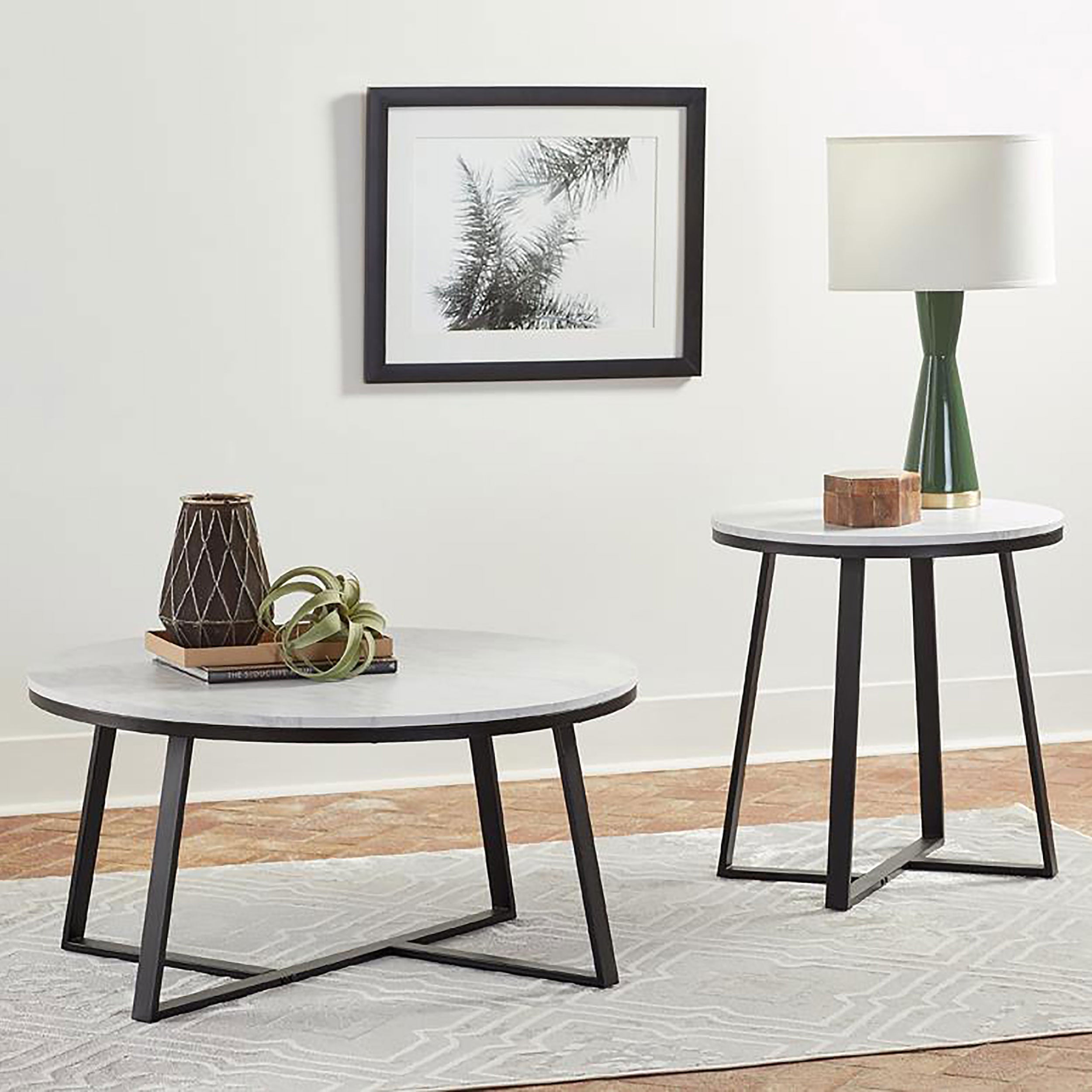 Hugo Coffee and End Table Set Faux Marble