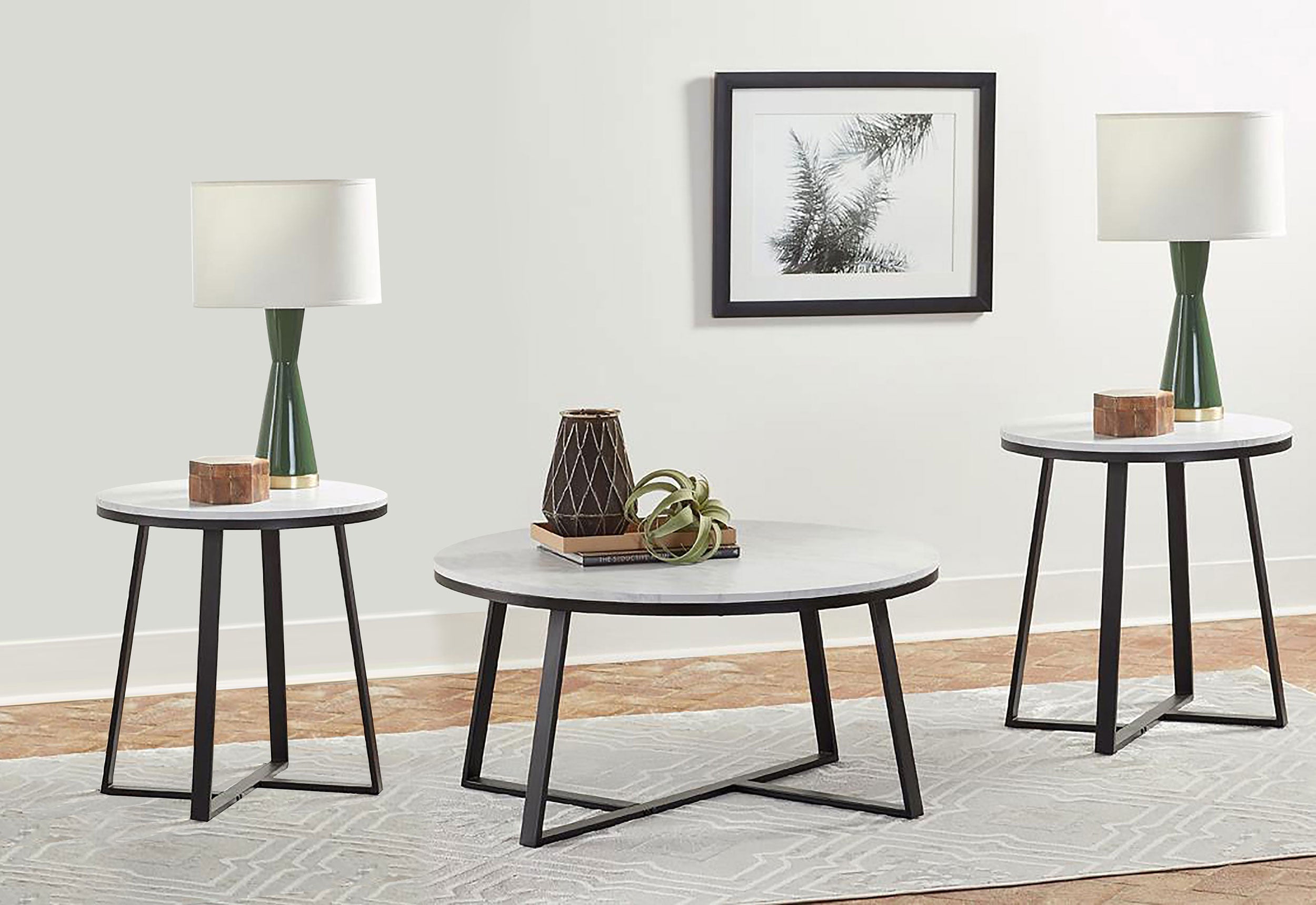 Hugo Coffee and End Table Set Faux Marble