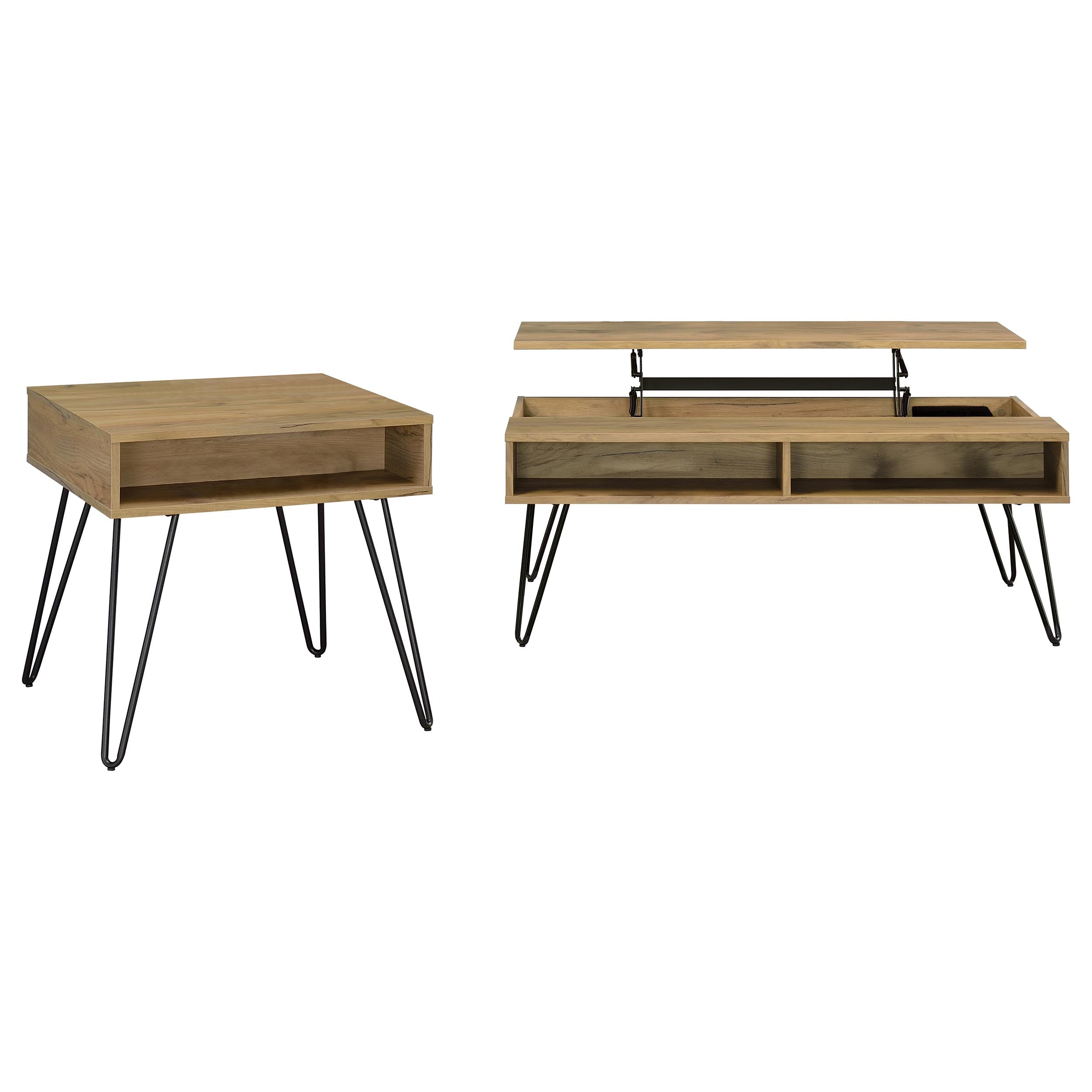 Fanning Lift Top Coffee and End Table Set Golden Oak
