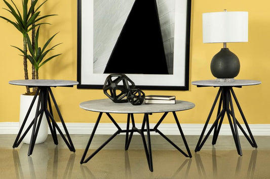 Hadi Round SmartTop Coffee and End Table Set Cement